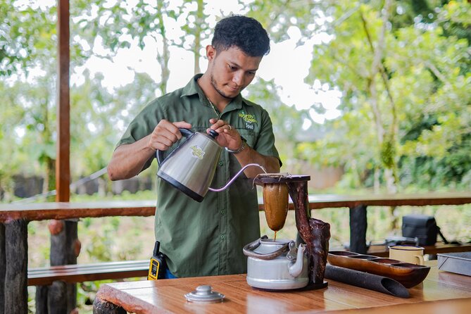 Specialist preparing drip coffee