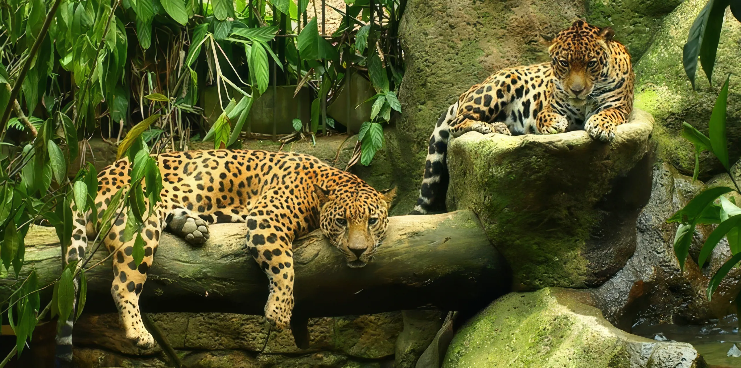Jaguars resting at La Paz Waterfalls